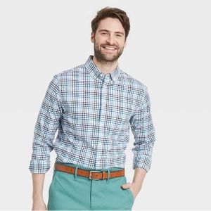 Men’s Plaid Slim Fit Stretch Poplin Long Sleeve Button Down Shirt NWT Size L
